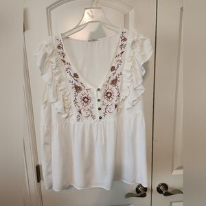 Embroidered Ruffle Top